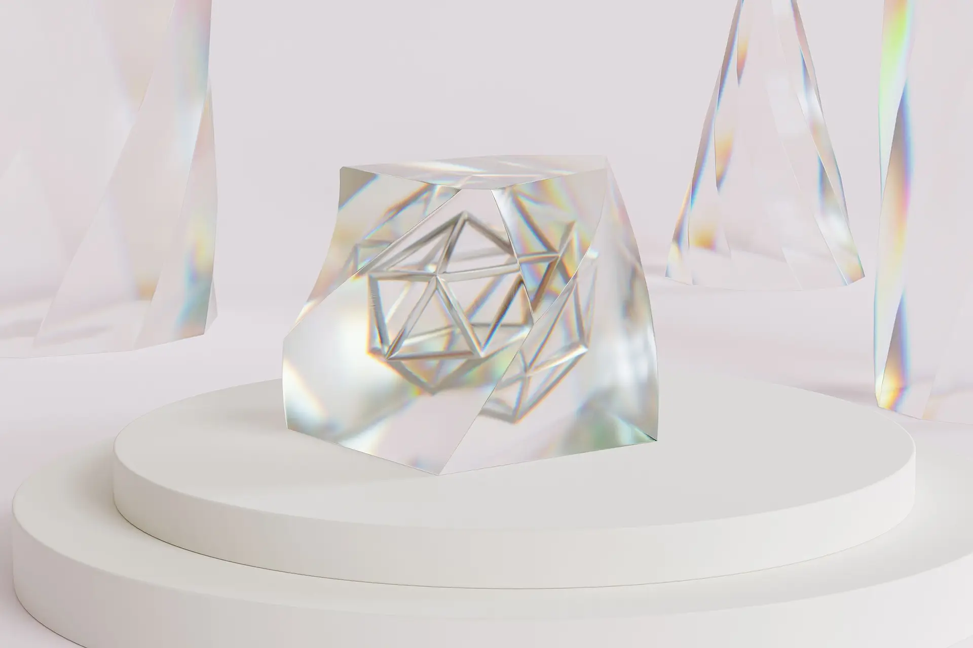 Luminous crystal art illuminated by soft natural light